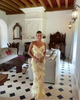 LoveShackFancy Rialto Floral Chiffon Maxi Dress in Yellow Melon Size US6/AU10 for rent on The Volte - image 1