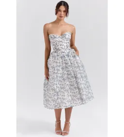 House of CB Bennett Dress English Porcelain Print Strapless Midi Sundress Size L/AU 12-14 for rent on The Volte - image 1