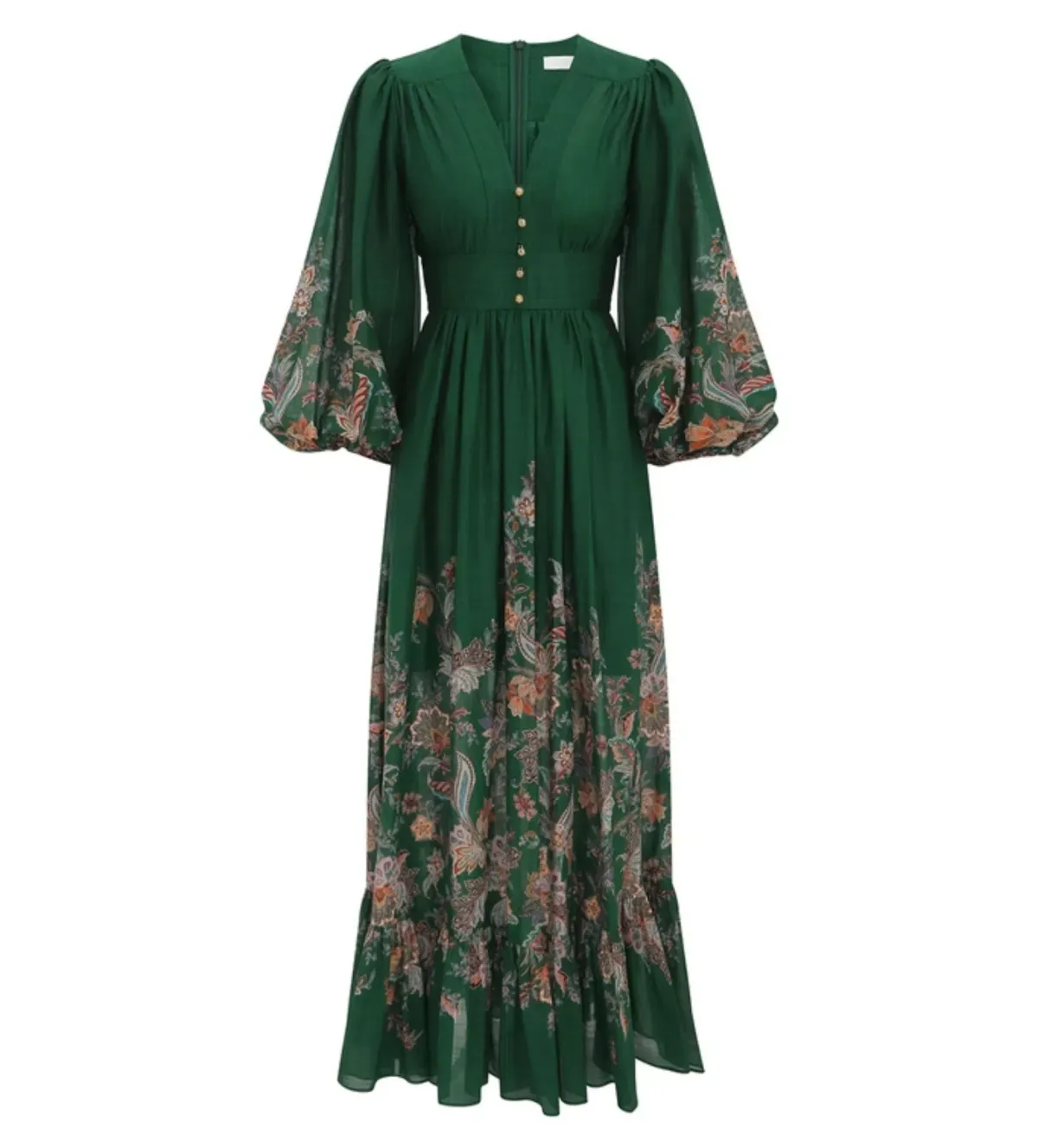 Zimmermann The Rhiannon Plunge Maxi Dress in Green Multi Paisley Size AU 12  - Image 3
