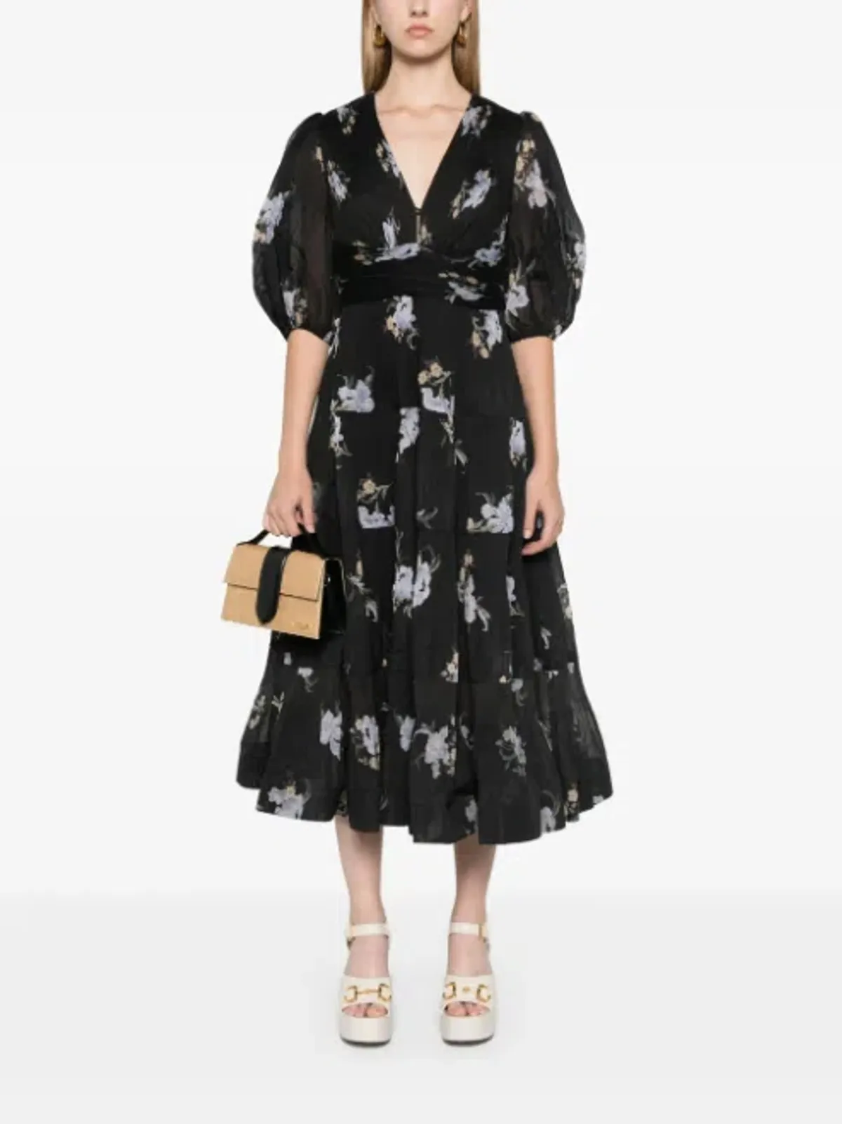 Zimmerman Pleated Midi Dress Floral in Black Size 6 - Image 1