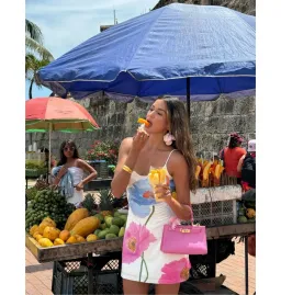 With Harper Lu Low Back Mini Dress in Azure Poppy Size S / AU 8 for rent on The Volte - image 5