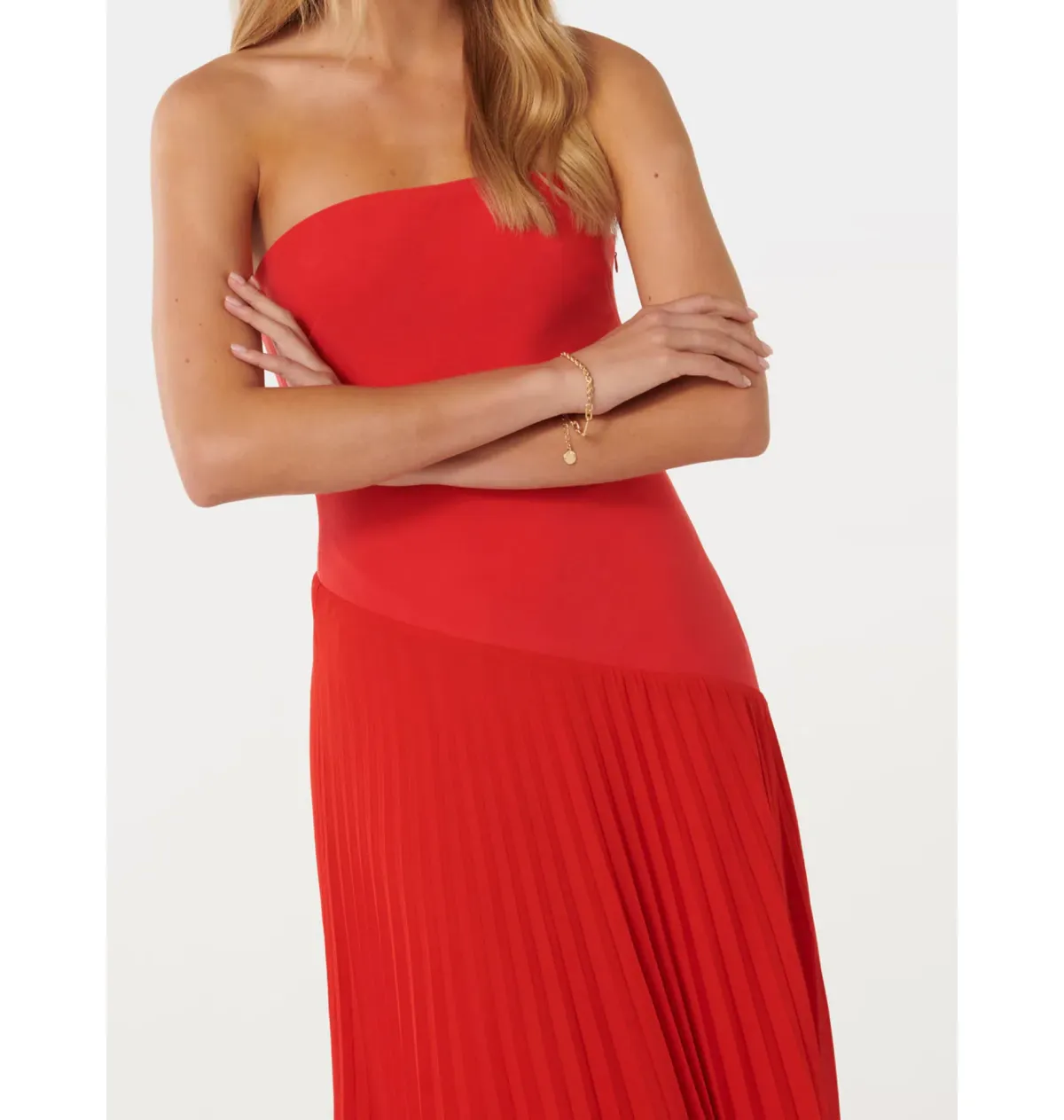 Forever New Capri Strapless Pleated Dress Red Size AU 6 - Image 3