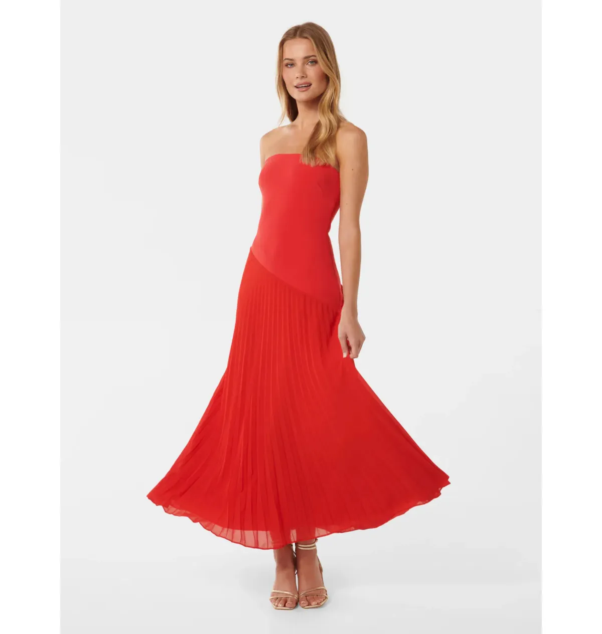 Forever New Capri Strapless Pleated Dress Red Size AU 6 - Image 2