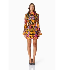 Elliatt Alessandra Floral Long Sleeve Mini Dress In Orange Size 12 for rent on The Volte - image 1