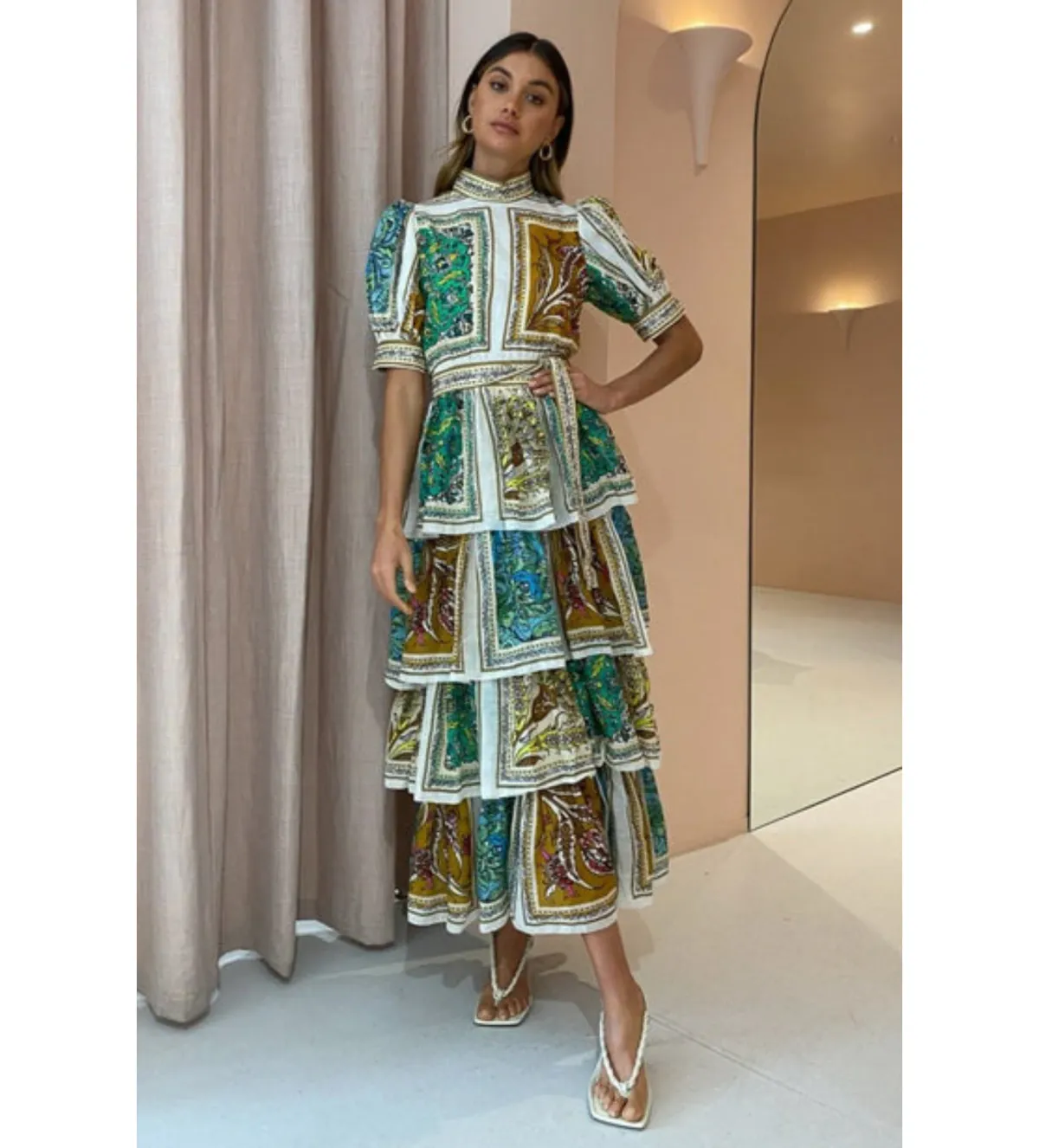 Alemais Delphine Tiered Midi Dress Multi Size 10  - Image 1