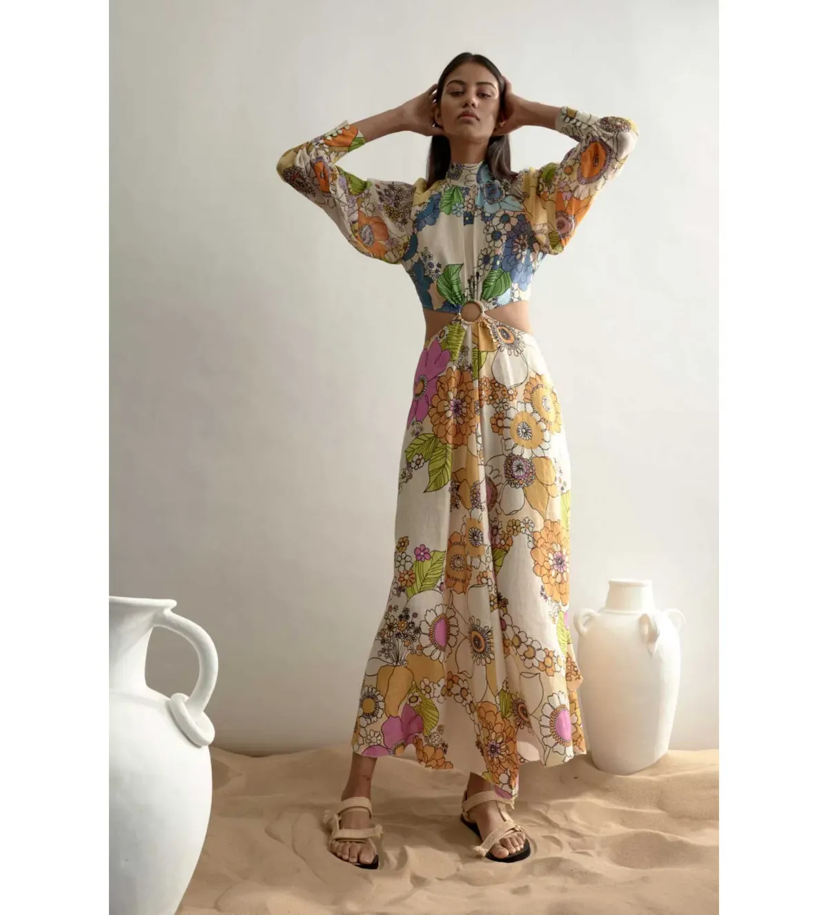 Alemais Farrah Cut Out Midi Dress Multi Size 14 - Image 1