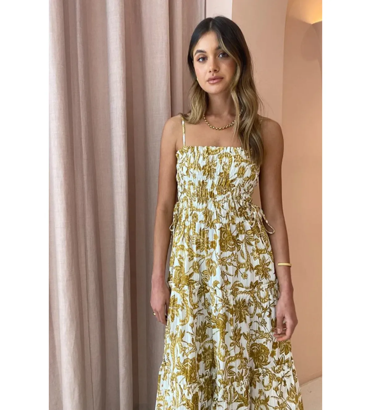 Shona Joy Saffron Shirred Tiered Midi Dress Size XS/ AU 6 - Image 4