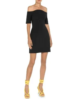 Cue Sculpted Off Shoulder Mini Dress Black Size AU 12 for rent on The Volte - image 1