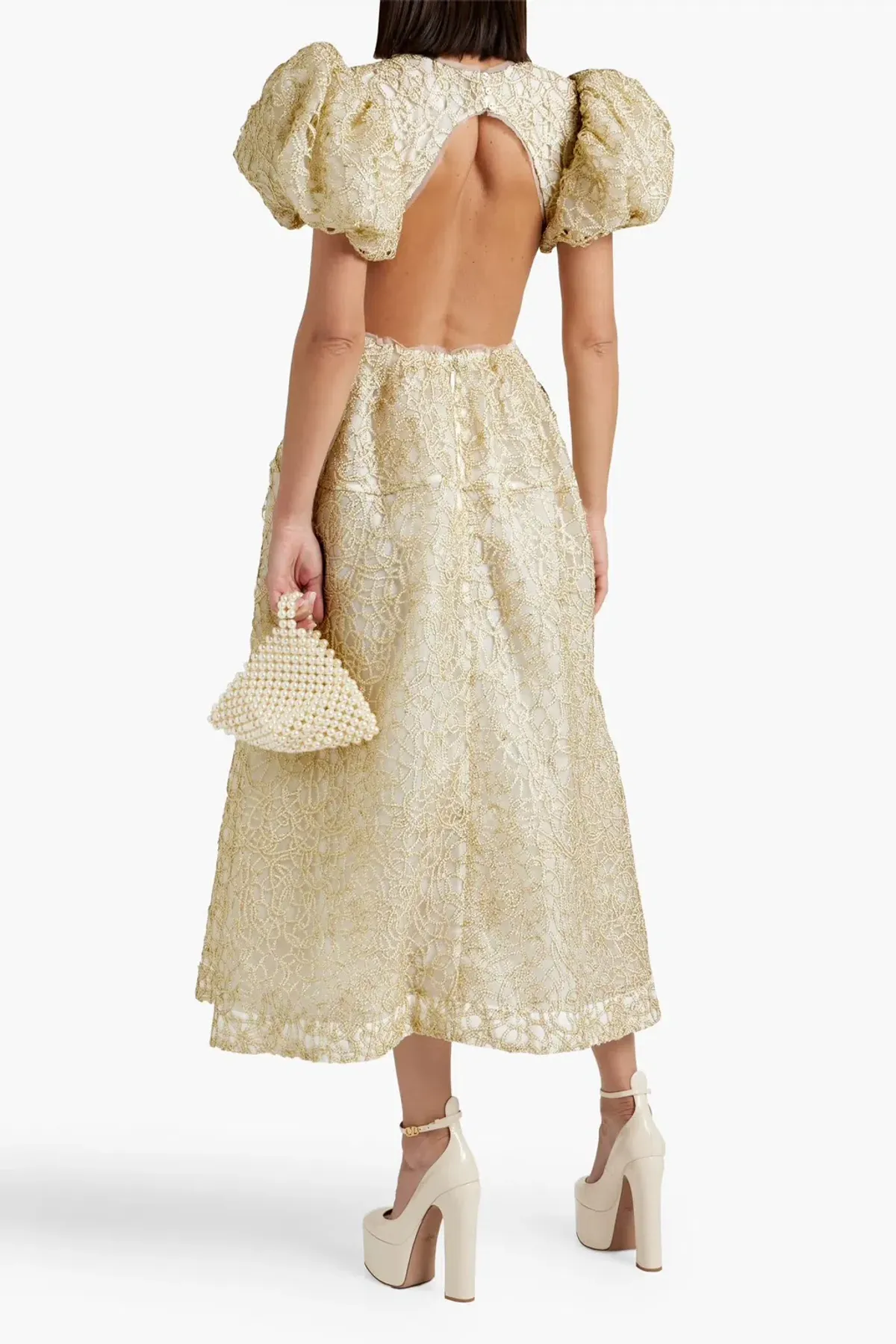 Aje Patina Lace Midi Dress Gold Size AU 16 - Image 2