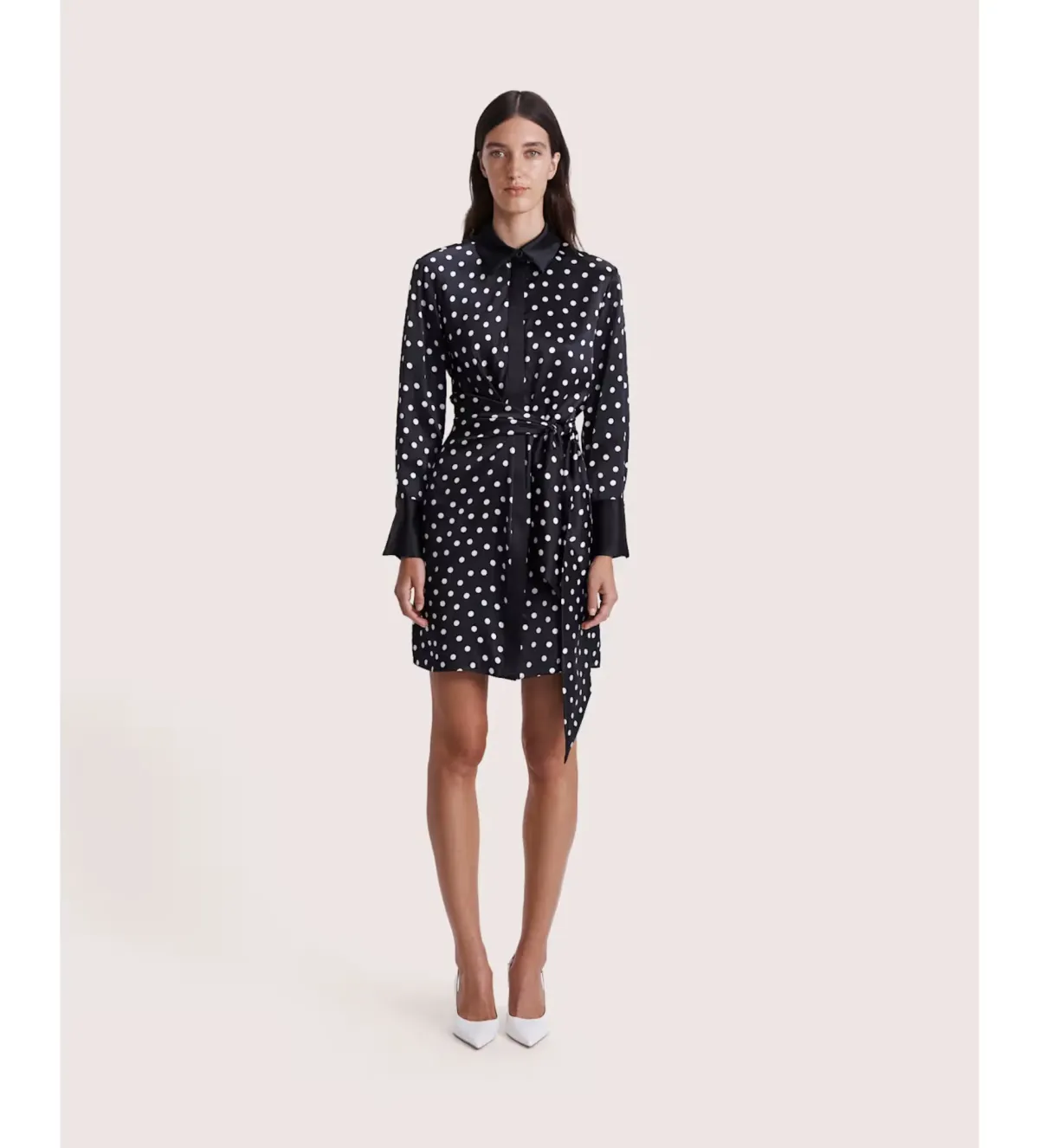 Saba Presley Silk Mini Shirt Dress Black/Ivory Size AU 10 - Image 1