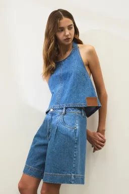 Aje Longline Denim Halter Neck and Short Set Blue Size 6 for rent on The Volte - image 3