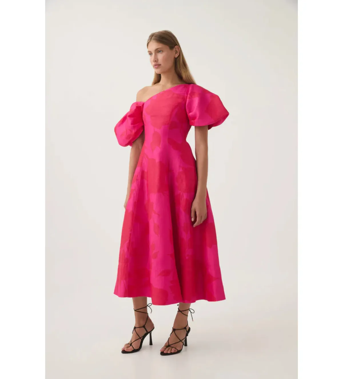 Aje Arista Tulip Sleeve Midi Dress in  Florescent Rose Size AU 8 - Image 2