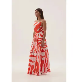 Aje Marley Tiered Maxi Dress in Coral Zebra Size AU 6 for rent on The Volte - image 3