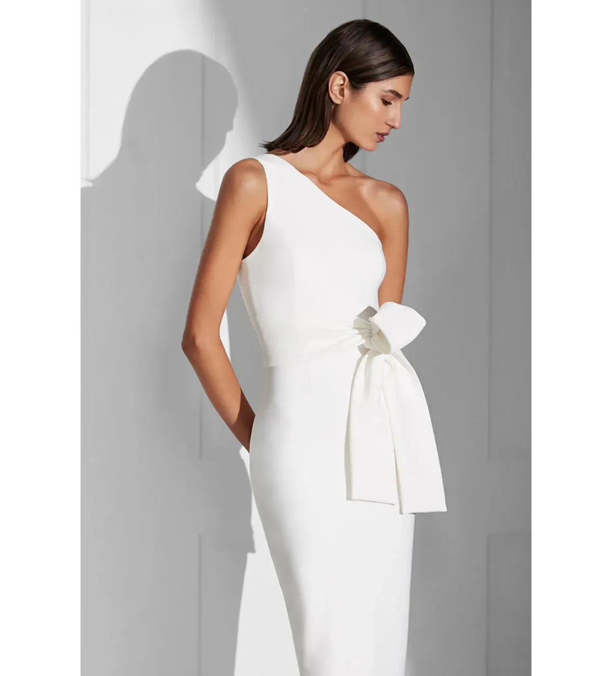 Shona Joy Lucy One Shoulder Midi Dress Ivory Size AU 8 - Image 4