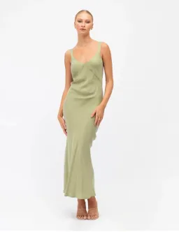 White Closet Sage Cupro Maxi Dress in Green Size 10 for rent on The Volte - image 1