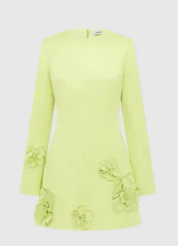 Leo Lin Aliza Long Sleeve Petal Mini Dress Chartreuse Size AU 10 for rent on The Volte - image 4