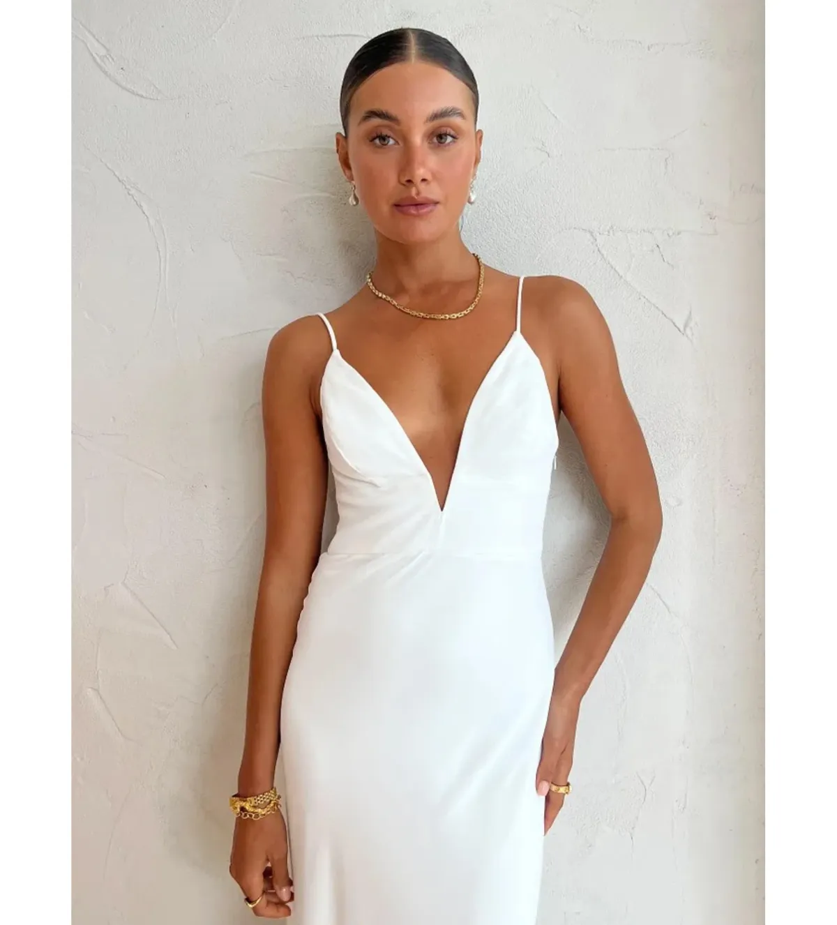 By Johnny Soraya V Front Maxi Dress Ivory White Size AU 10 - Image 4