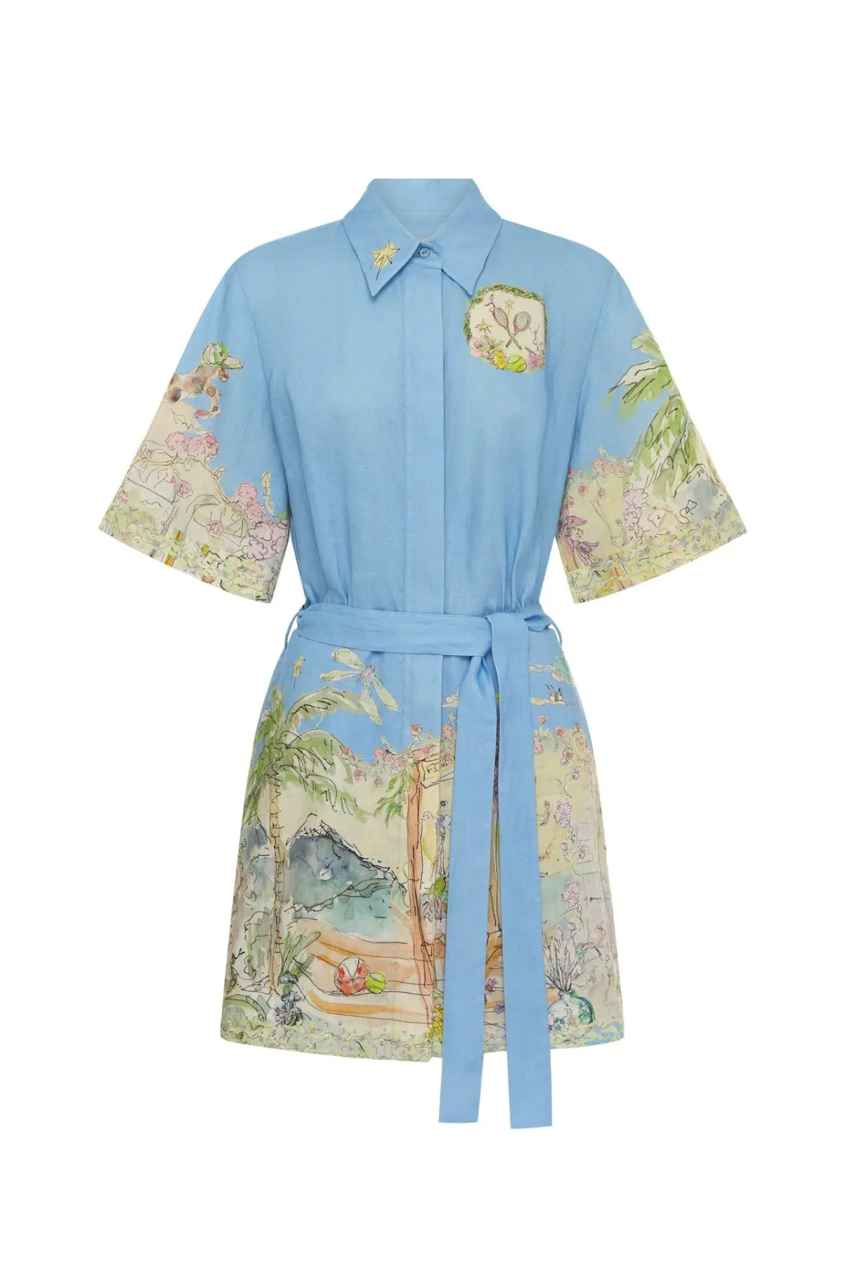 Alemais Anouk Mini Dress Blue Print Size AU 12 - Image 3