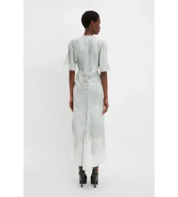 Victoria Beckham Drape Sleeve Midi Dress In White Digital Feather Print Size AU 8 for rent on The Volte - image 4