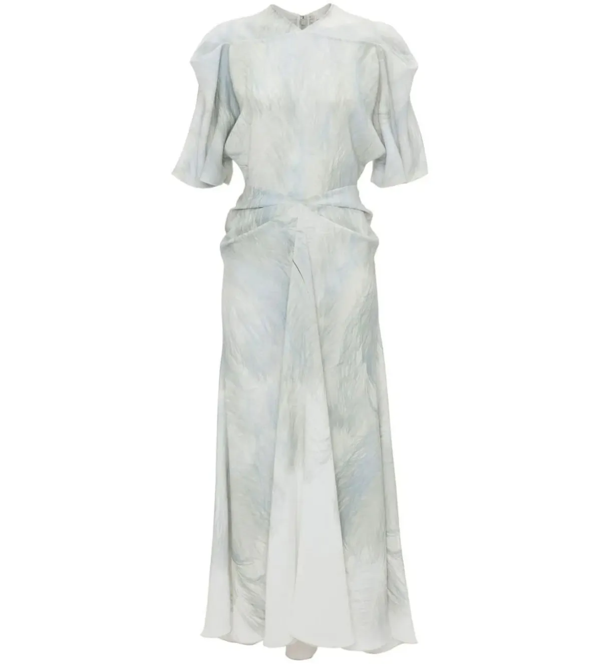 Victoria Beckham Drape Sleeve Midi Dress In White Digital Feather Print Size AU 8 - Image 6