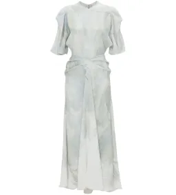 Victoria Beckham Drape Sleeve Midi Dress In White Digital Feather Print Size AU 8 for rent on The Volte - image 6