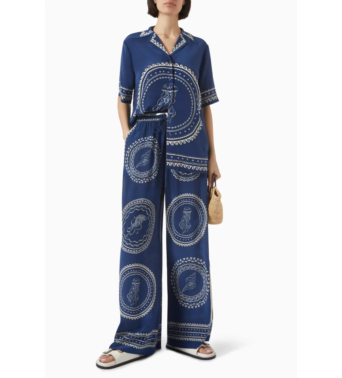 Alemais Oceane Silk Shirt and Pant Set Navy Print Size AU 8 - Image 1