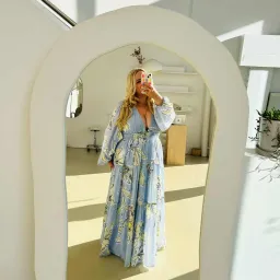 Aje Romantica Voile Maxi Dress Blue Hibiscus Size 16 for rent on The Volte - image 1