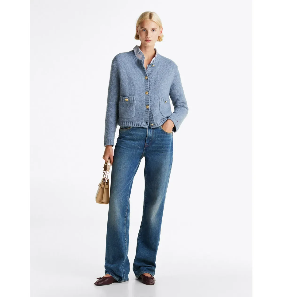 Tommy Hilfiger Gold-Tone Button Textured Cardigan Blue Size  M/Au 10  - Image 1