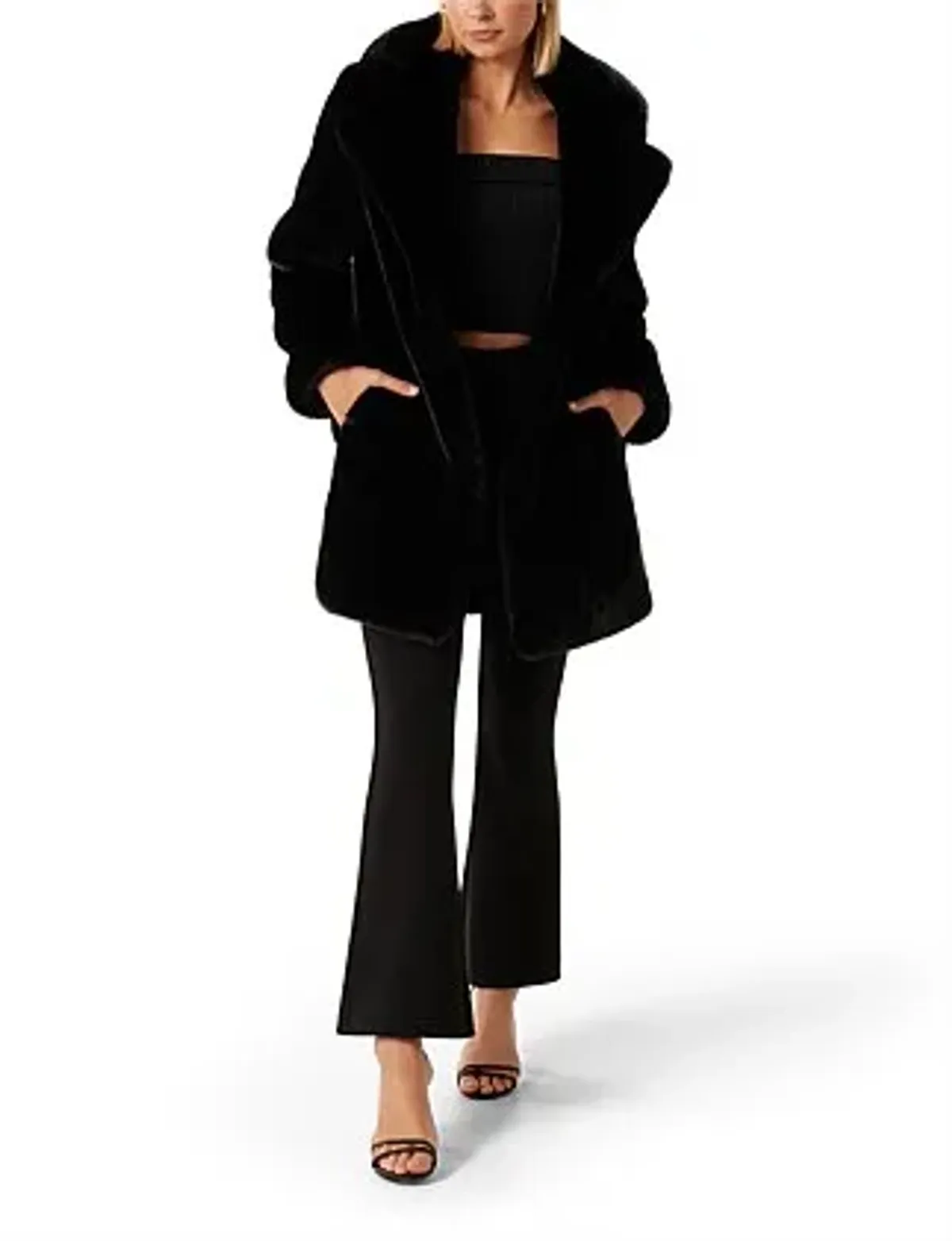 Forever New Iggy Belted Longline Fur Coat Black Size 12  - Image 1