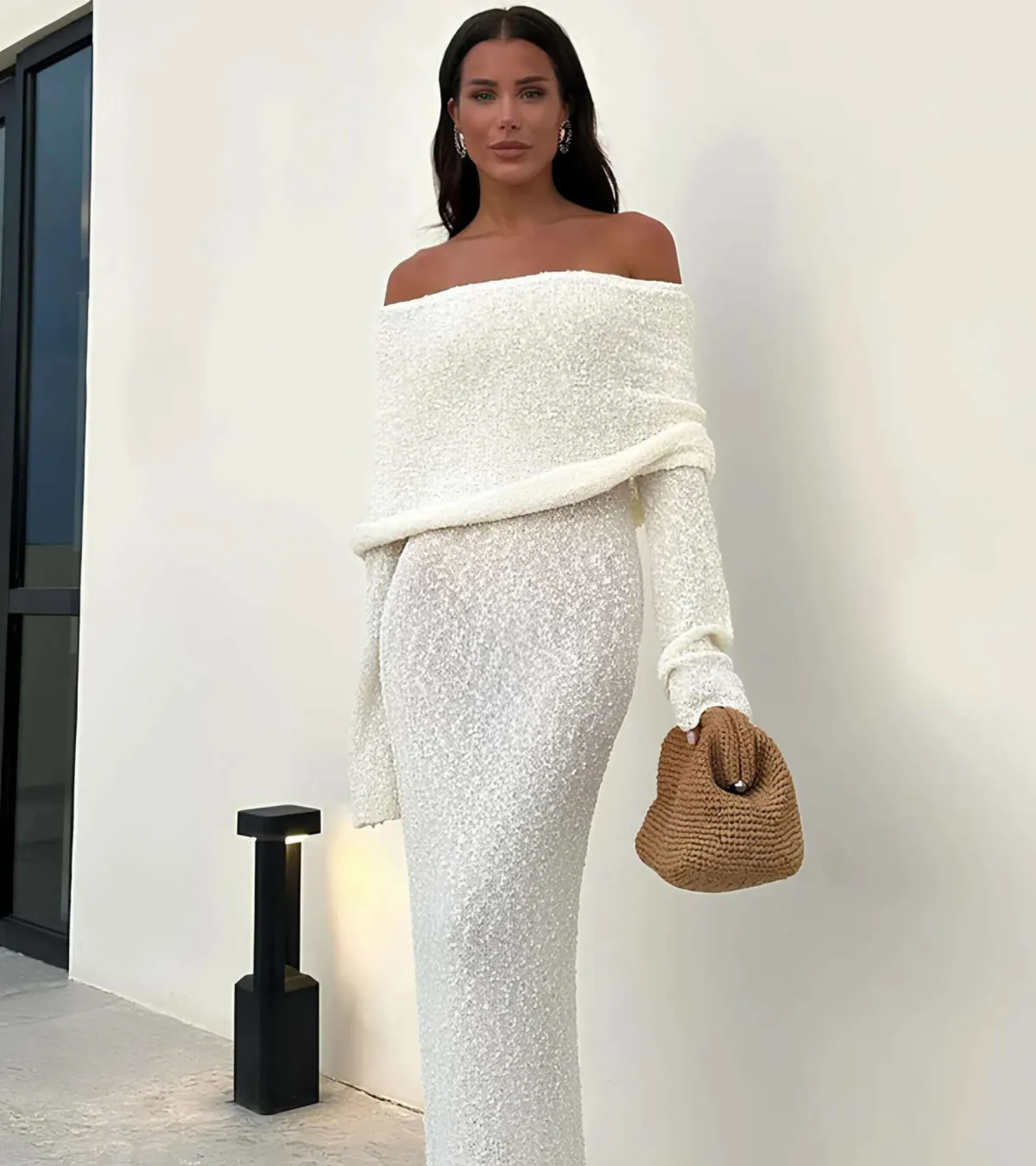 Meshki Marisol Off Shoulder Boucle Maxi Dress Cream Size 3XL / AU 18 - Image 2