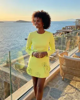 Leo Lin Aliza Long Sleeve Petal Mini Dress  Chartreuse Size 10  for rent on The Volte - image 1