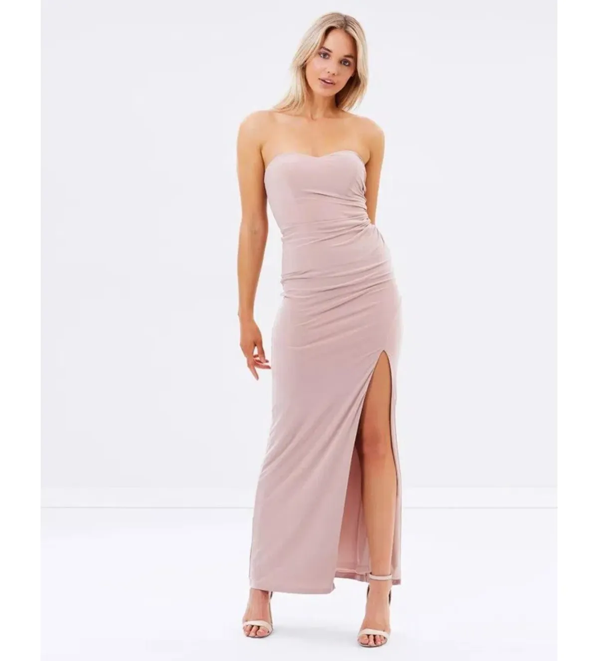 Skiva Strapless Split Evening Maxi Dress Latte Blush Size AU 6 - Image 1