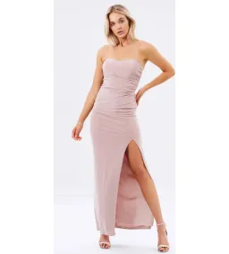 Skiva Strapless Split Evening Maxi Dress Latte Blush Size AU 6 for rent on The Volte - image 2