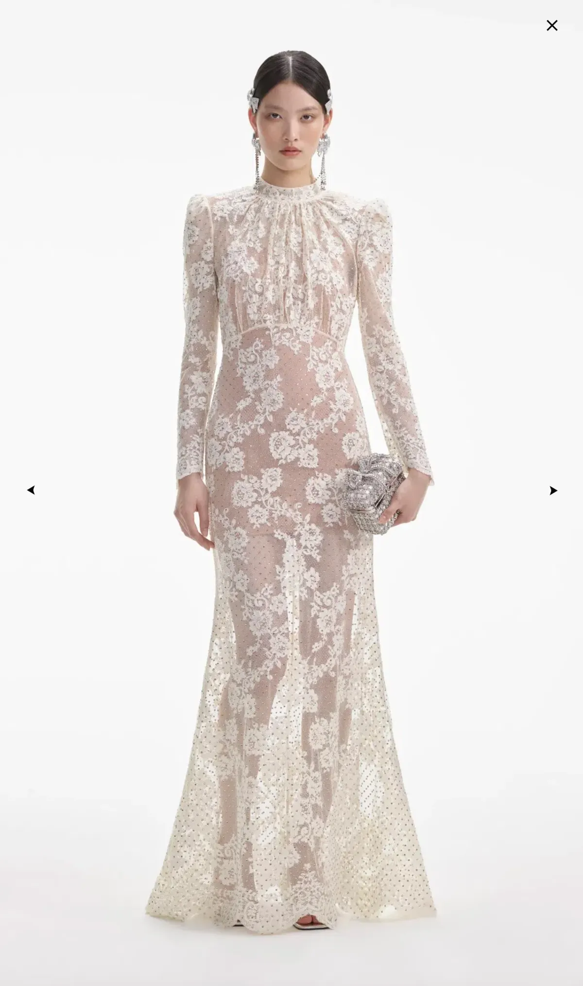 Self-Portrait White Rhinestone Lace Maxi Dress Size AU 10 - Image 1