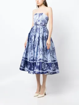 Leo Lin Norine Bustier Midi Dress Harmony Print in Hyacinth Size AU 6 for rent on The Volte - image 1