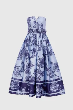 Leo Lin Norine Bustier Midi Dress Harmony Print in Hyacinth Size AU 6 for rent on The Volte - image 6