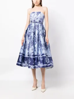 Leo Lin Norine Bustier Midi Dress Harmony Print in Hyacinth Size AU 6 for rent on The Volte - image 4