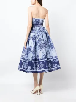 Leo Lin Norine Bustier Midi Dress Harmony Print in Hyacinth Size AU 6 for rent on The Volte - image 3