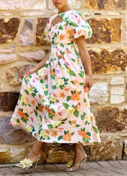 Isabella Longinnou Frangipani Puff Sleeve Midi Dress Print Size 14 for rent on The Volte - image 3