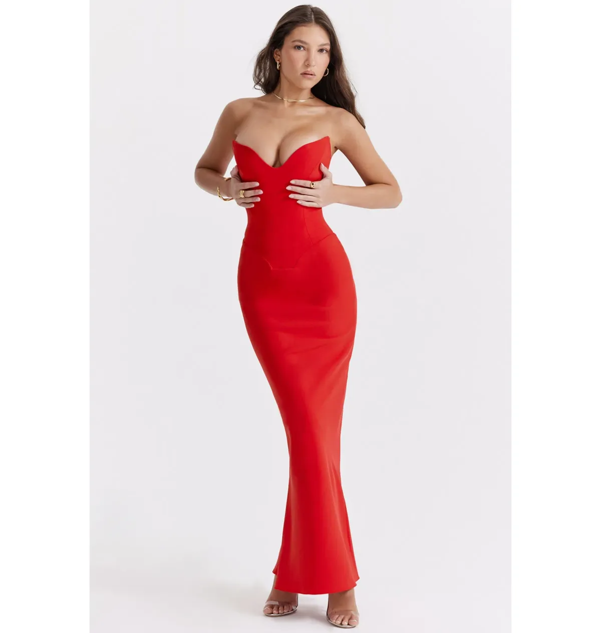 House of CB Tamara Strapless Maxi Dress Cherry Red Size M / AU 10 - Image 3