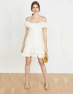 Zimmermann Super Eight Off The Shoulder Ruffled Pleated Mini Dress Ivory Size 0 / AU 8 for rent on The Volte - image 1