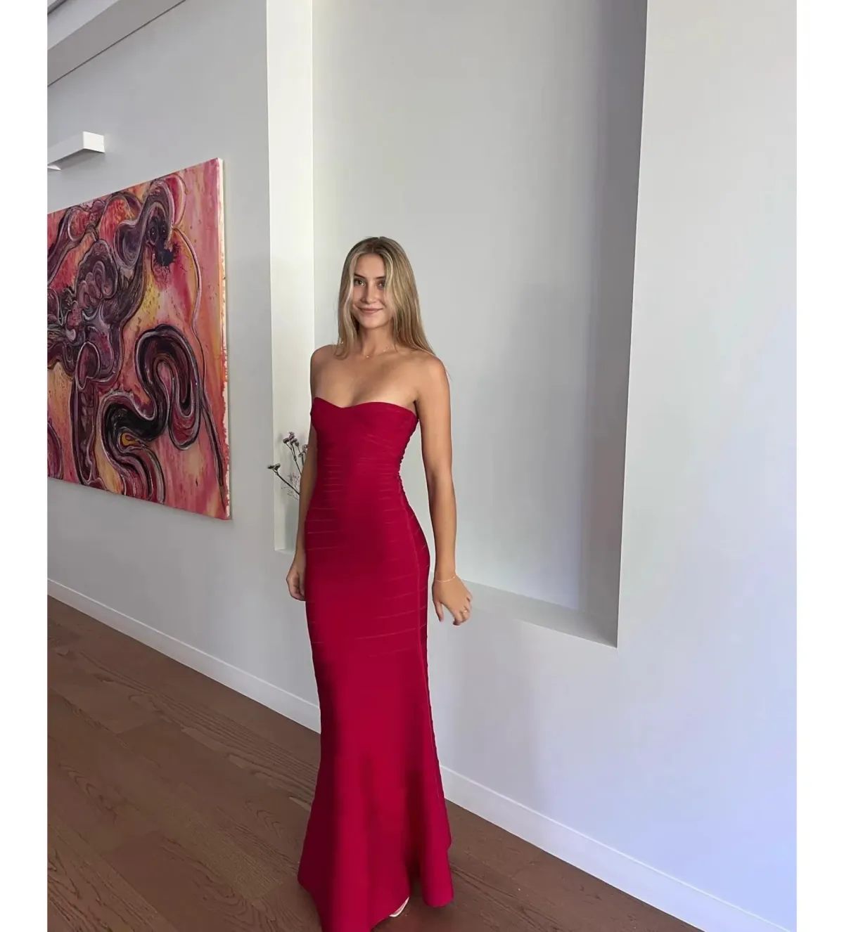 Hervé Léger Cranberry Sara Gown in Red Size Small/ AU 8 - Image 1