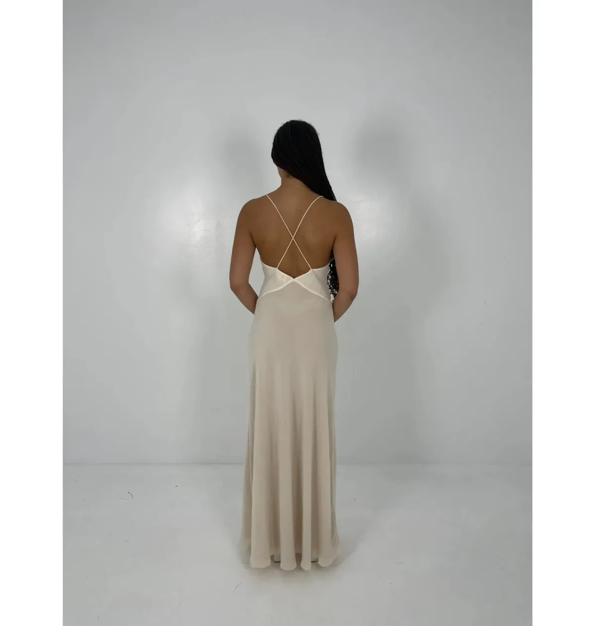 Helsa Sheer Deep V Rose Maxi Dress Cream Size Small / AU 8 - Image 2
