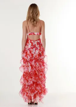 Menti Red Margarita Ruffle Floral-Print Maxi Dress Floral Size 10  for rent on The Volte - image 2