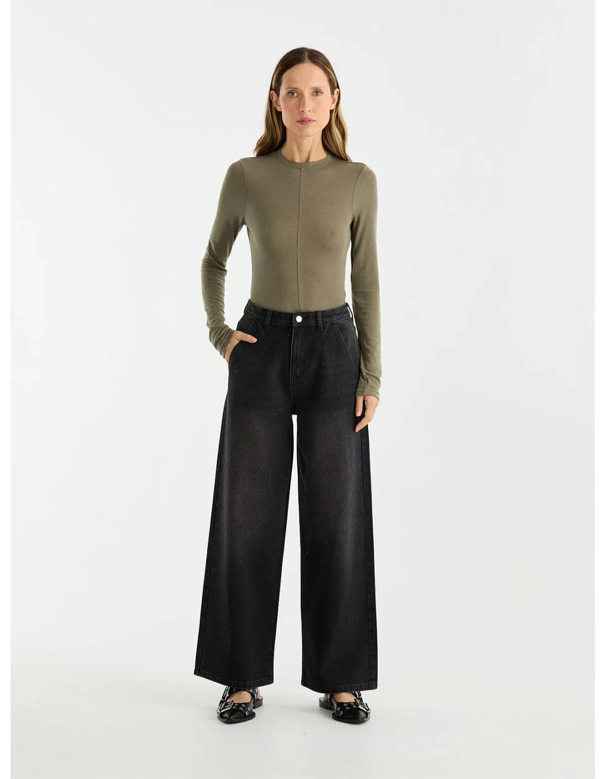 Ena Pelly Rhose Embellished Jean Washed Black Size Size 10/M - Image 1