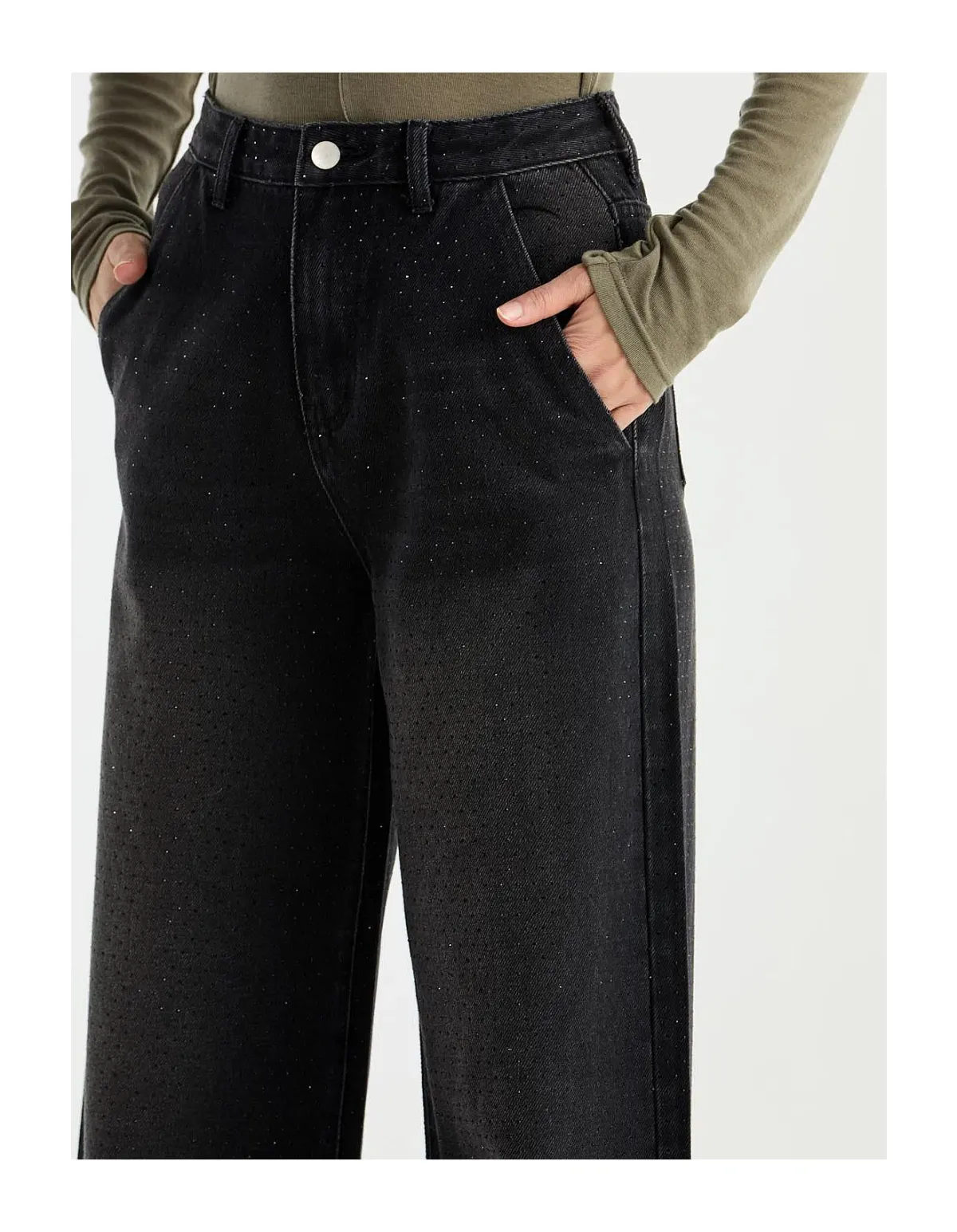 Ena Pelly Rhose Embellished Jean Washed Black Size Size 10/M - Image 2