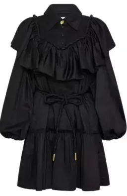 Aje Dahlia Flounce Long Sleeve Mini Dress in Black Size 12 for rent on The Volte - image 7