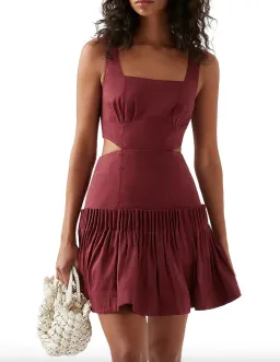 Aje Audette Pleated Mini Dress Burgundy Size 6 for rent on The Volte - image 1