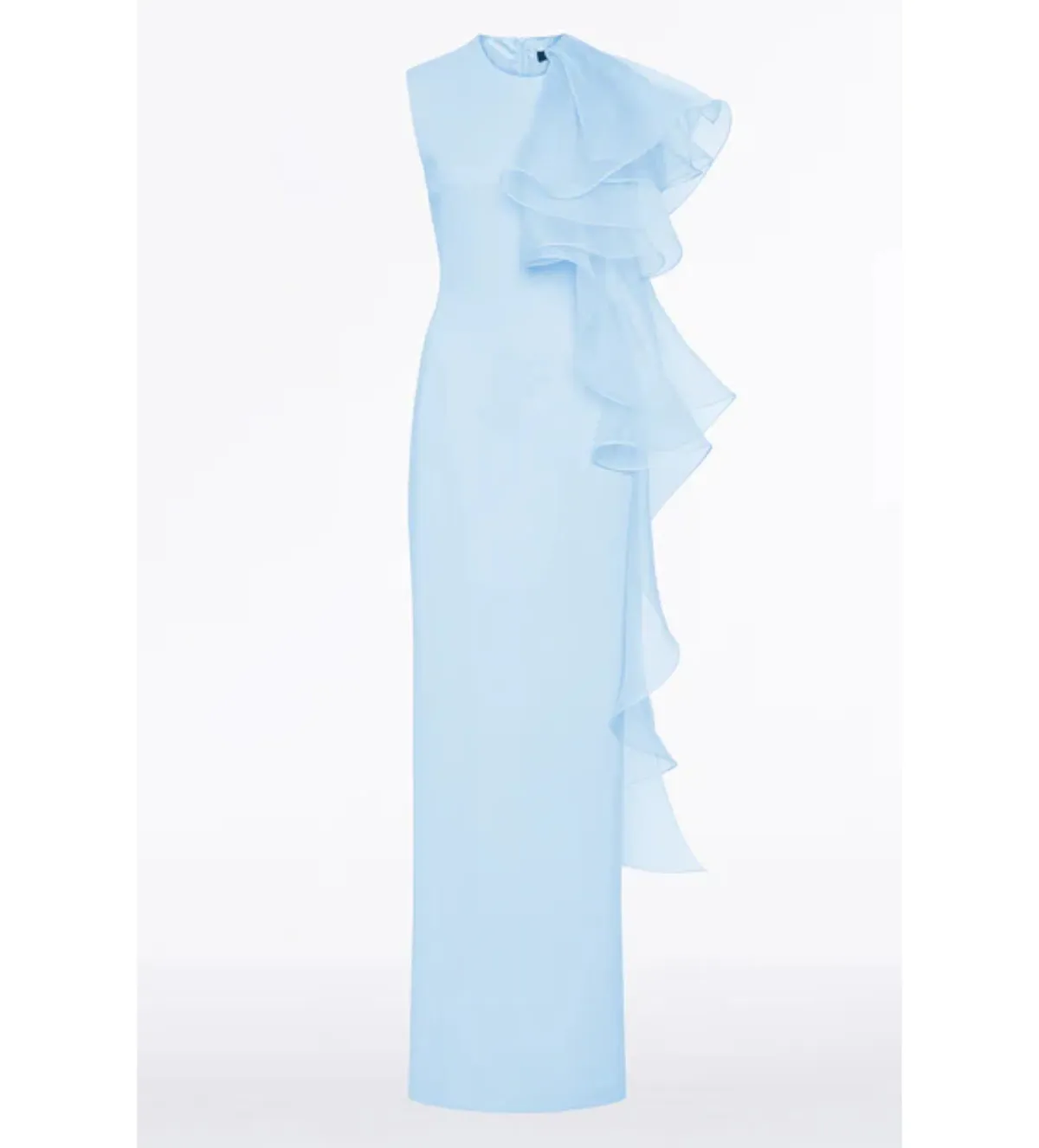 Carla Zampatti  Pale Blue Crepe Ruffle Shoulder Maxi Gown Size 8 - Image 5