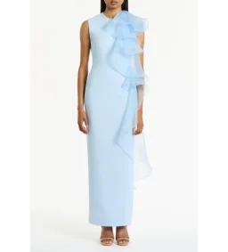 Carla Zampatti  Pale Blue Crepe Ruffle Shoulder Maxi Gown Size 8 for rent on The Volte - image 1